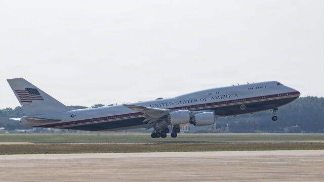 President Trump’s new Air Force One aircraft departing Joint Base Andrews.